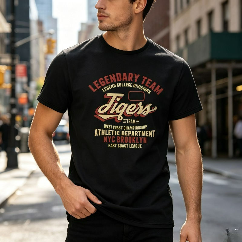Vintage Fashion Nyc - เสื้อยืดสตรีทแวร์ผู้ชาย LEGENDARY TEAM ลายพิมพ์เสือวินเทจอเมริกัน แอธเลติก แคชชวล