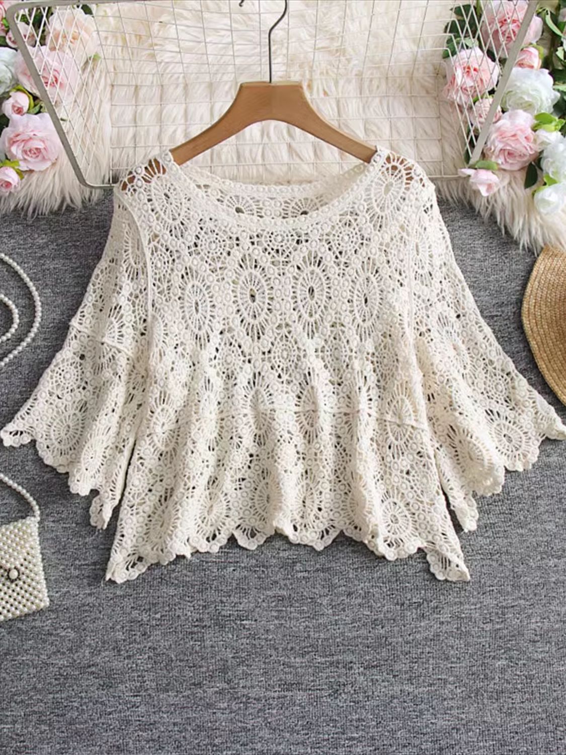 Crochet Top Boho - เสื้อคาร์ดิแกนถักโครเชต์ลายฉลุ สไตล์ใหม่ ฤดูใบไม้ร่วง 2025 สำหรับผู้หญิง ทรงหลวม