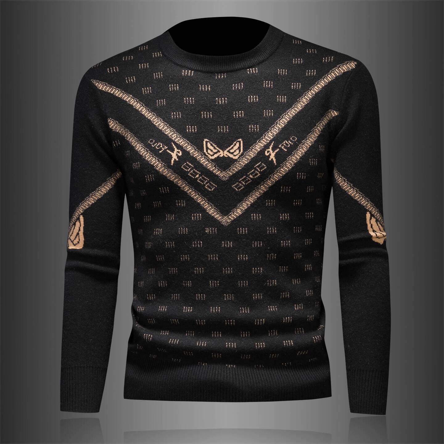 Vintage Fashion Club - เสื้อสเวตเตอร์แฟชั่นวินเทจสำหรับผู้ชาย เสื้อสเวตเตอร์ลายแจ็คการ์ดสำหรับฤดูหนาว เสื้อสเวตเตอร์ผสมขนสัตว์ คอกลม เสื้อถัก เสื้อคลับ