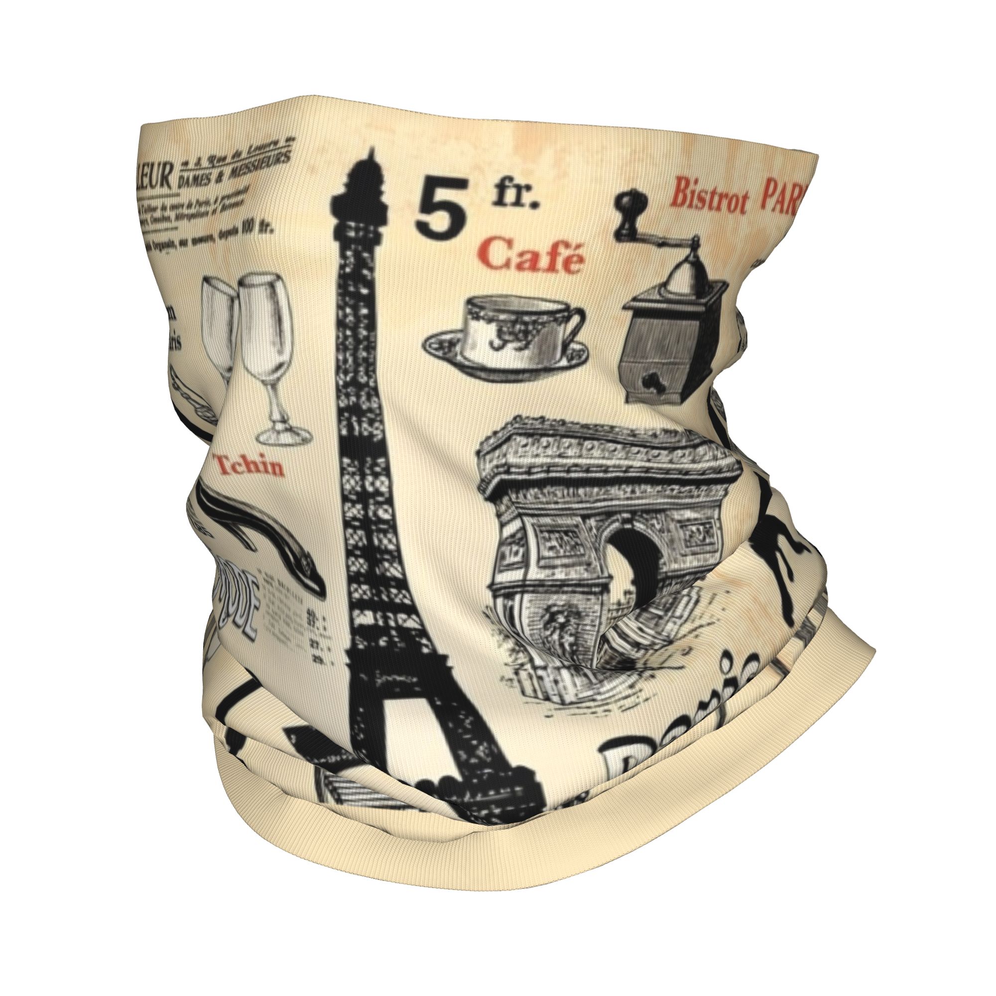 Vintage Fashion In Paris - ผ้าพันคอวินเทจลายหอไอเฟลปารีส สำหรับฤดูหนาว ป้องกันลม สำหรับผู้ชาย ใช้พันคอหรือคลุมหน้า เหมาะสำหรับเล่นสกี