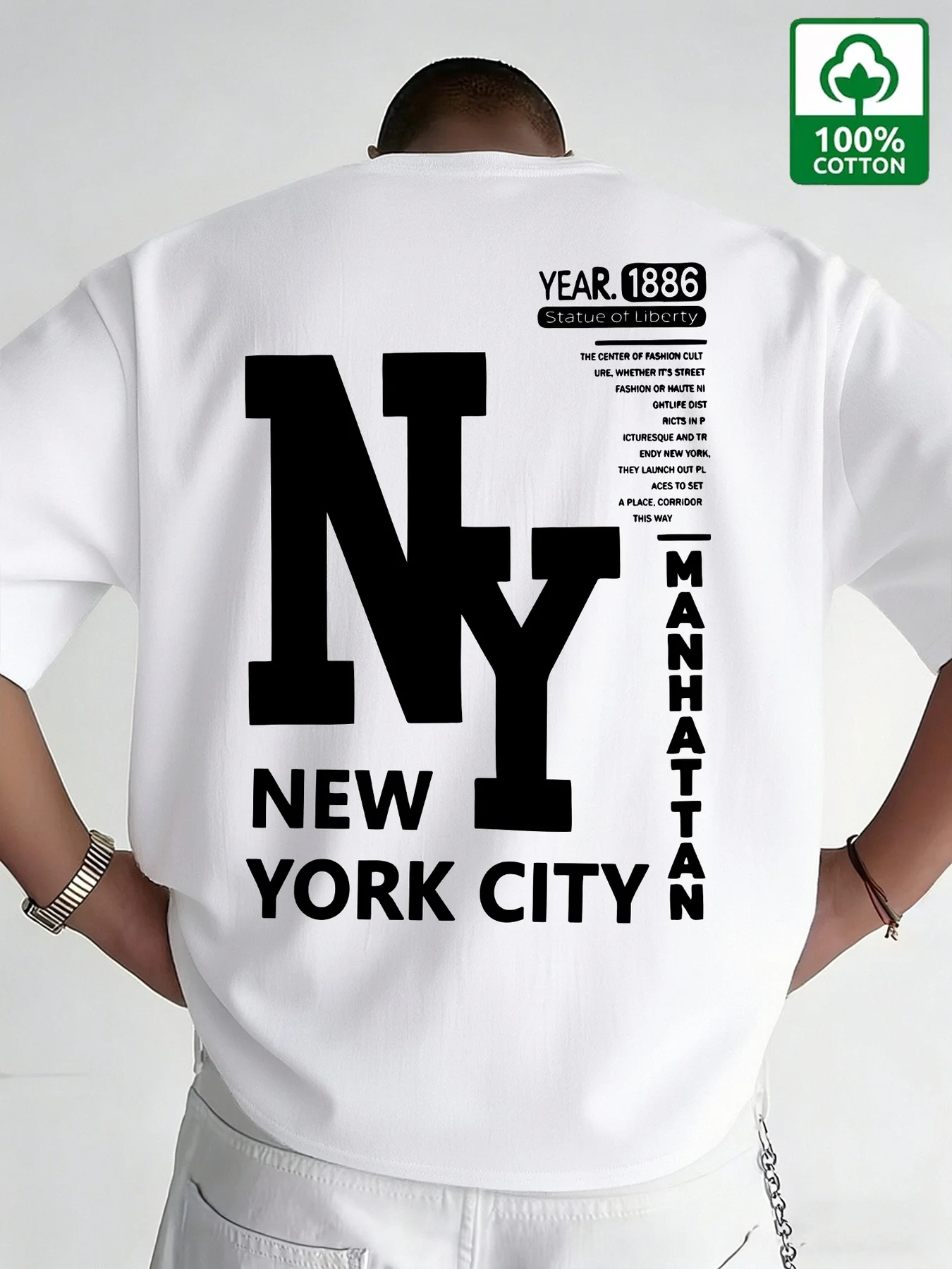 Vintage Fashion Nyc - เสื้อยืดผู้ชาย NYC ผ้าฝ้าย พิมพ์ลายตัวอักษรนิวยอร์กซิตี้ สไตล์วินเทจ สตรีทแวร์