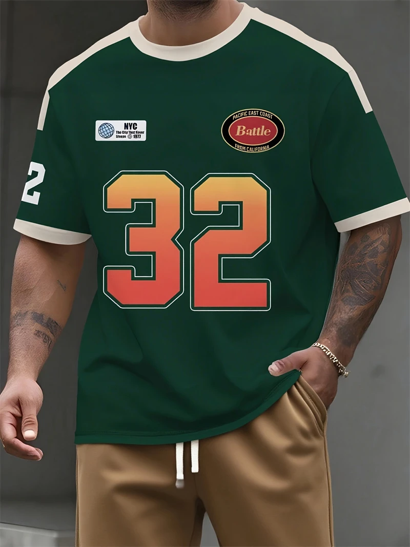 Vintage Fashion Nyc - เสื้อยืดพิมพ์ลาย NYC 32 Battle สีเขียวสำหรับผู้ชาย คอกลม