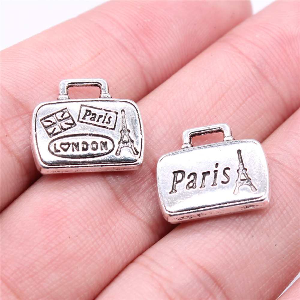 Vintage Fashion In Paris - WYSIWYG 5ชิ้น16x14มม. สีเงินโบราณของที่ระลึกท่องเที่ยวปารีสกระเป๋าลอนดอนจี้เสน่ห์สำหรับการทำเครื่องประดับ DIY