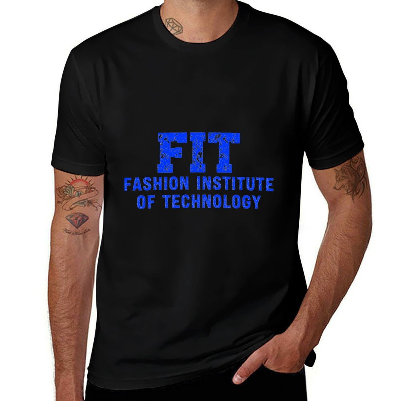 Vintage Fashion Nyc - สถาบันเทคโนโลยีแฟชั่น FIT NYC - เสื้อยืดผู้ชายลายตัวอักษรแบบวินเทจสไตล์วิทยาลัย เสื้อยืดฤดูร้อน