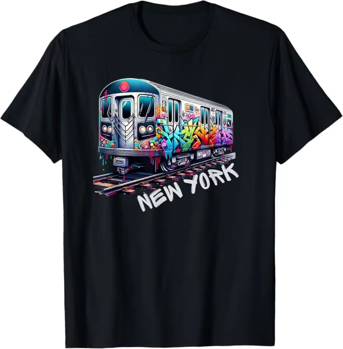 Vintage Fashion Nyc - เสื้อยืดลายกราฟฟิตี้รถไฟนิวยอร์ก สไตล์รถไฟใต้ดินนิวยอร์ก ย้อนยุค วินเทจ สำหรับผู้ชายและผู้หญิง แฟชั่นฤดูร้อน