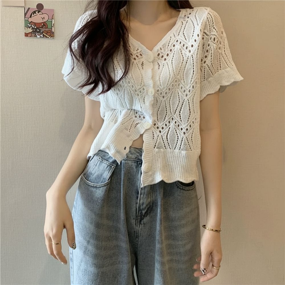 เสื้อแฟชั่นคอวีถักโครเชต์ สไตล - Crochet Top Boho บทวิจารณ์และราคา