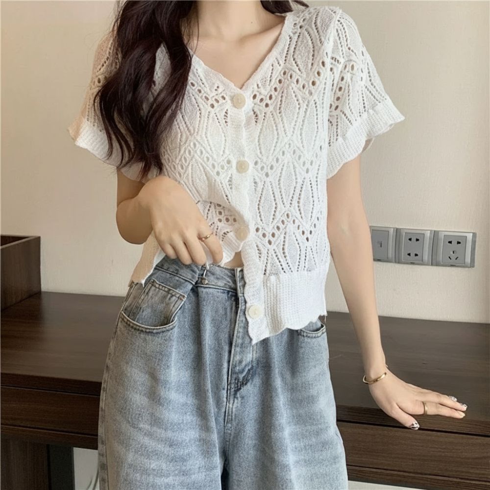 เสื้อแฟชั่นคอวีถักโครเชต์ สไตล - Crochet Top Boho บทวิจารณ์และราคา