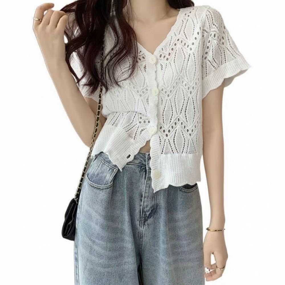 เสื้อแฟชั่นคอวีถักโครเชต์ สไตล - Crochet Top Boho บทวิจารณ์และราคา