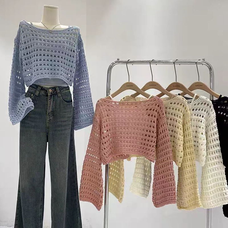 แขนยาวถักโครเชต์ฤดูร้อนชายหาดบ - Crochet Top Boho บทวิจารณ์และราคา