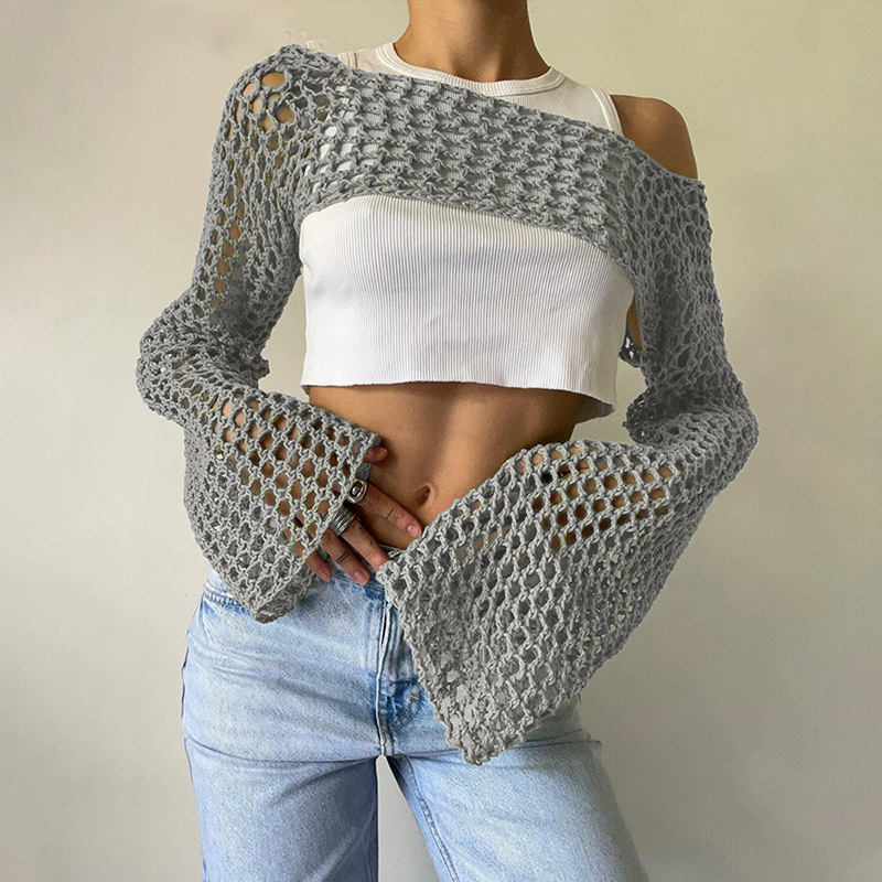แขนยาวโครเชต์Crop Topฤดูร้อนถั - Crochet Top Boho บทวิจารณ์และราคา
