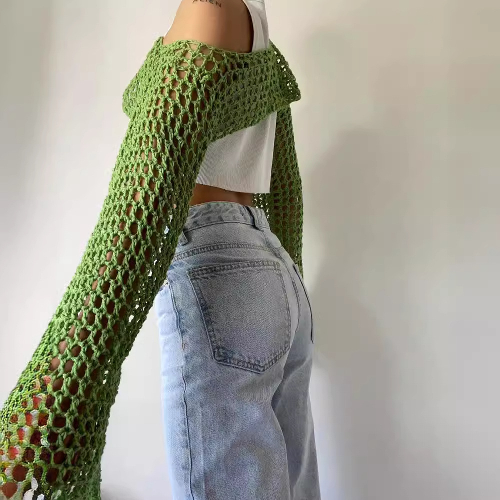 แขนยาวโครเชต์Crop Topฤดูร้อนถั - Crochet Top Boho บทวิจารณ์และราคา