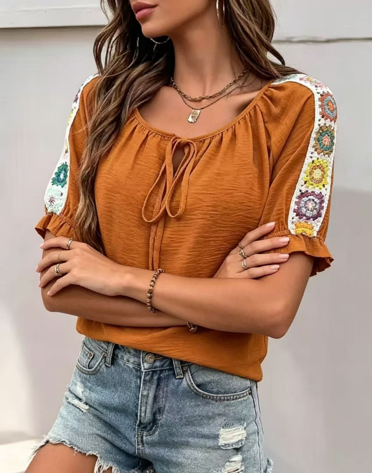 เสื้อผู้หญิงสไตล์โบโฮ ผูกคอ แข - Crochet Top Boho บทวิจารณ์และราคา