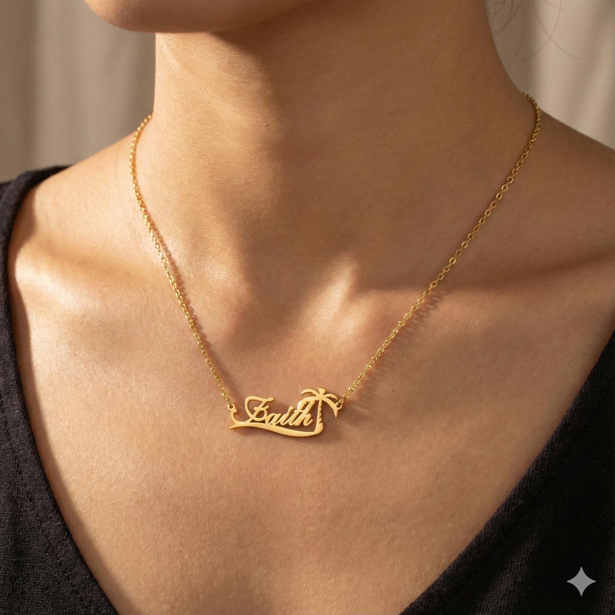 สร้อยคอรูปต้นปาล์มพร้อมชื่อสั่ - Vintage Fashion Names บทวิจารณ์และราคา