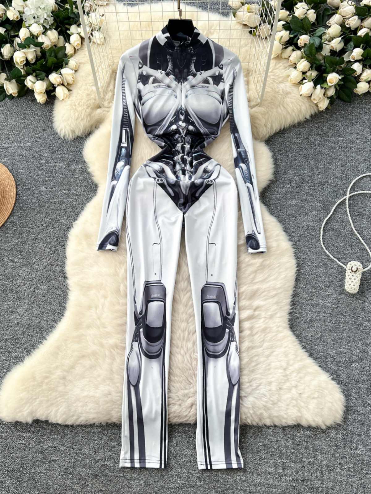 ผู้หญิงสีเทาพิมพ์Jumpsuits Vin - Vintage Fashion Club บทวิจารณ์และราคา